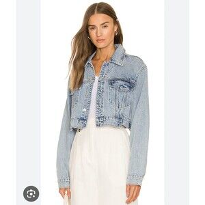 Aureta Serena Cropped Denim Jacket Anthropologie Revolve Women's Small